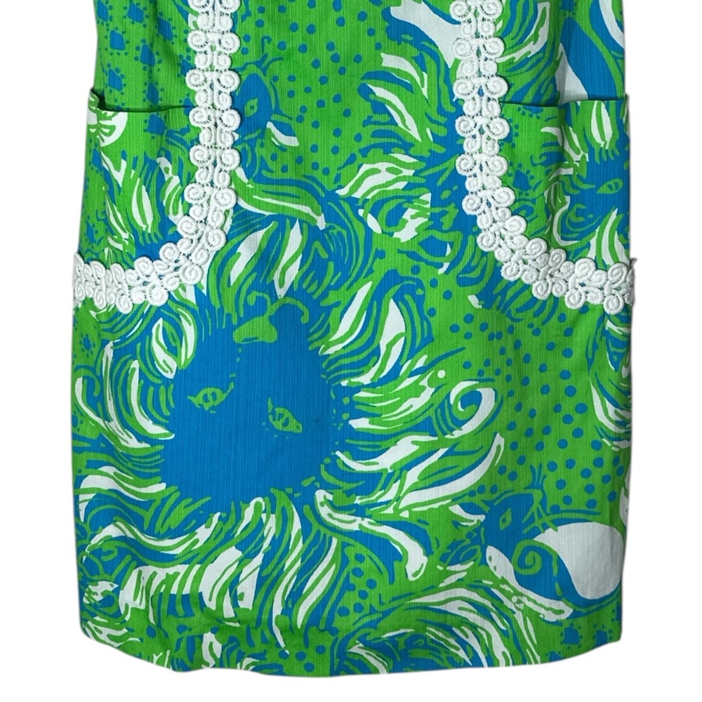 Lilly Pulitzer Liz Limeade Roar Of The Jungle Lace Green Blue Shift Dress Sz 10 - Picture 3 of 11